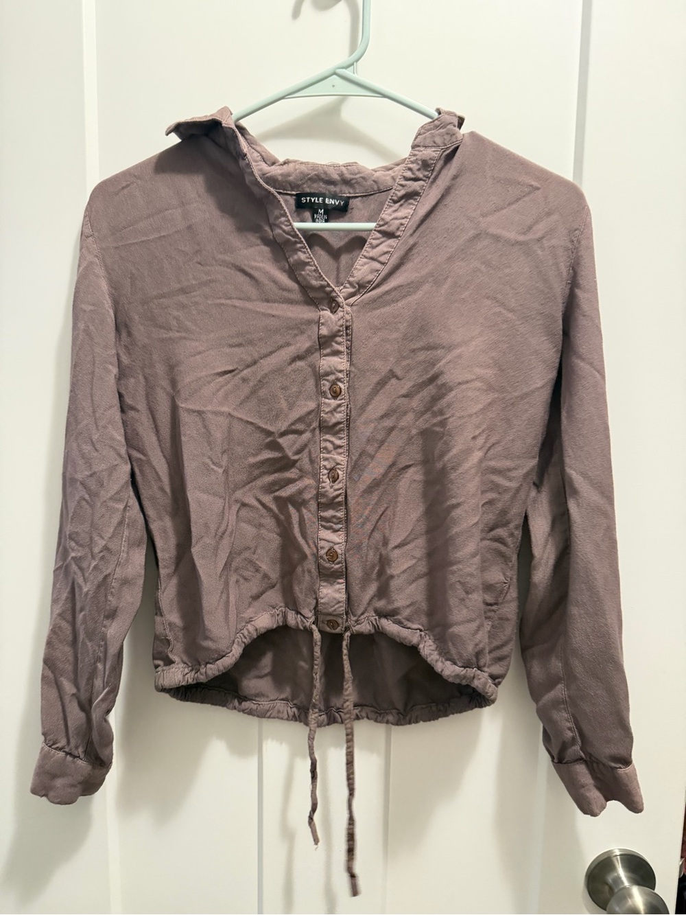 Style Envy Dusty Mauve Button-Front Drawstring Shirt Size Medium
